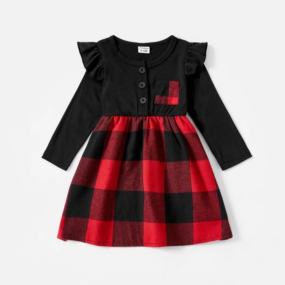 Plaid Red and Black Kids Dress